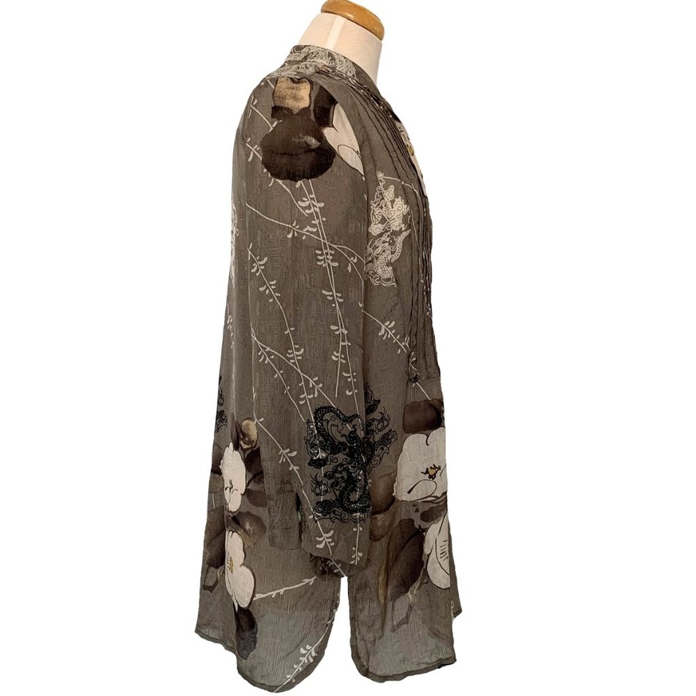 Citron Silk Button Front Tunic - Picture 3 of 5